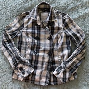 Aeropostale Women's XS Grey/White Plaid Pea Coat